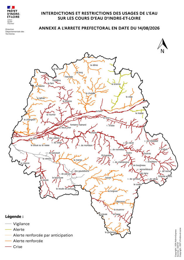 Carte des restrictions par cours d'eau